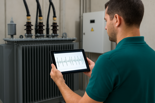 Messklinik-Monitor zeigt Stromspitzen vor Trafostation