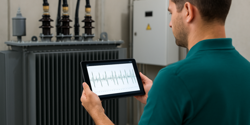 Messklinik-Monitor  zeigt Stromspitzen vor Trafostation